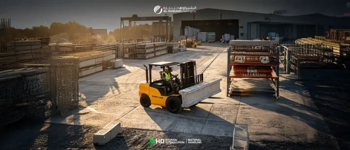 Hyundai forklift operating in a UAE warehouse during summer